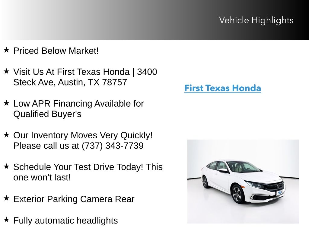 Used Car 2020 Honda Civic  Lx For Sale Under $20,000 In Austin, Texas