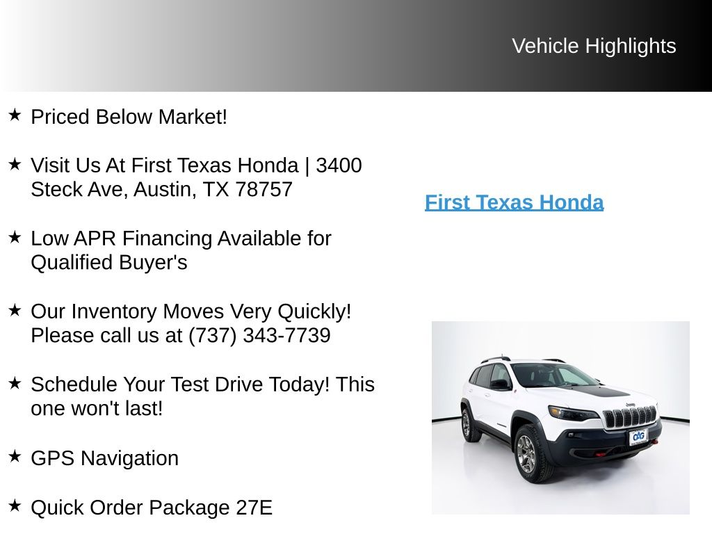 Used Car 2022 Jeep Cherokee  Trailhawk For Sale Under $25,000 In Austin, Texas