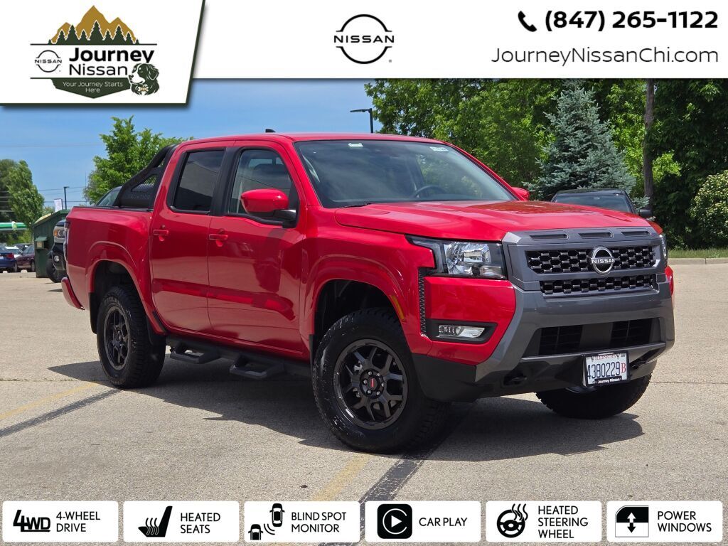 Red Alert 2025 Nissan Frontier SV Crew Cab 4WD Pickup Truck Four-Wheel Drive 9-Speed Automatic Overdrive