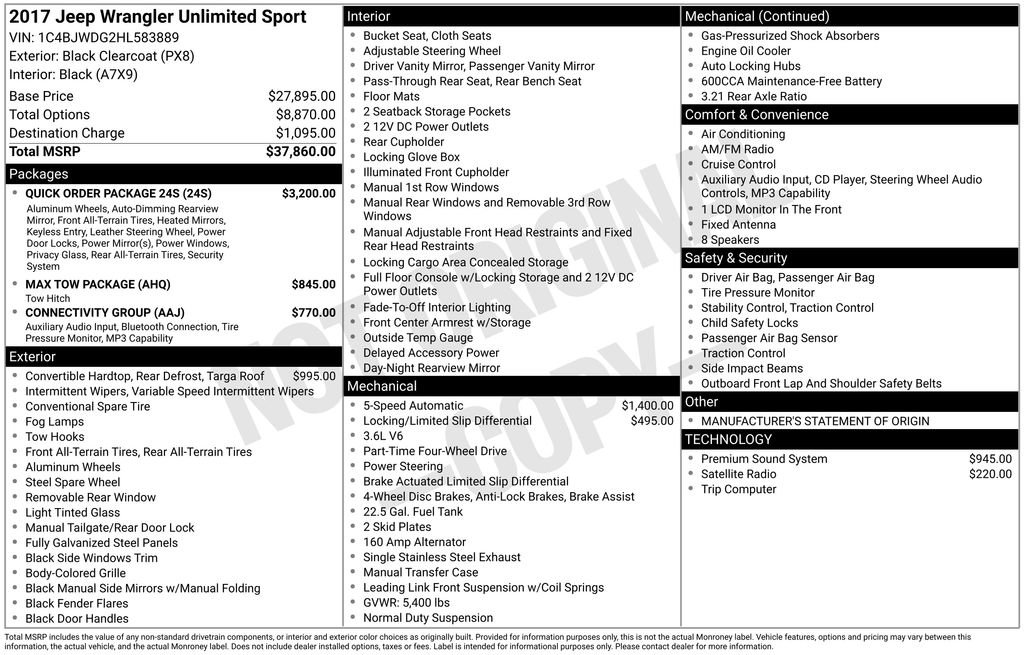 used 2017 Jeep Wrangler car, priced at $15,300