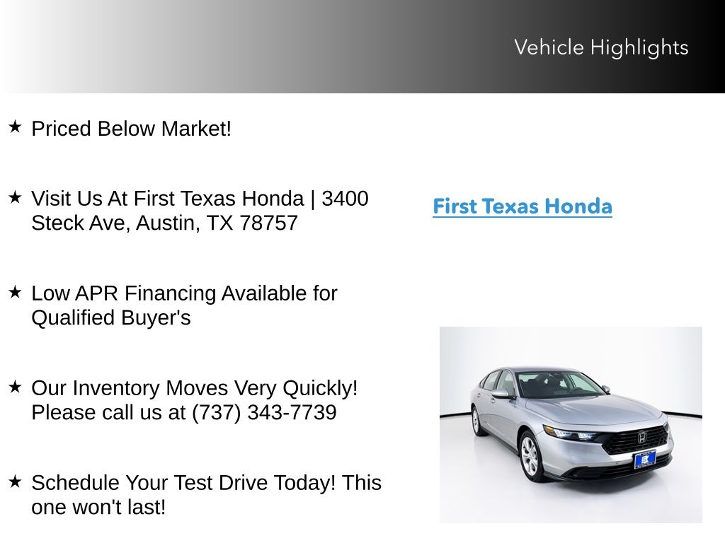 Used Car 2023 Honda Accord  Lx For Sale Under $25,000 In Austin, Texas