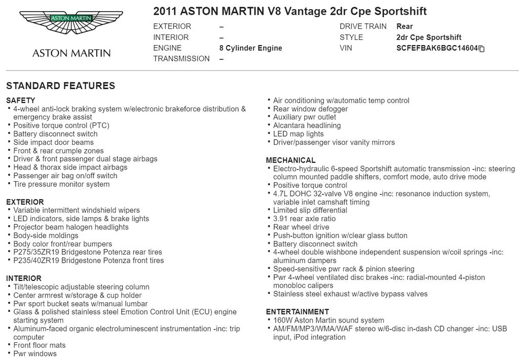 2011 Aston Martin V8 Vantage Base 19