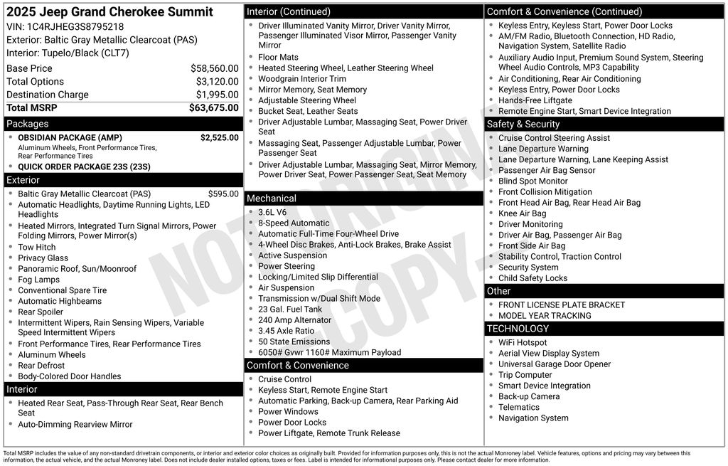 New Car 2025 Jeep Grand Cherokee  Summit For Sale Under $60,000 In Austin, Texas