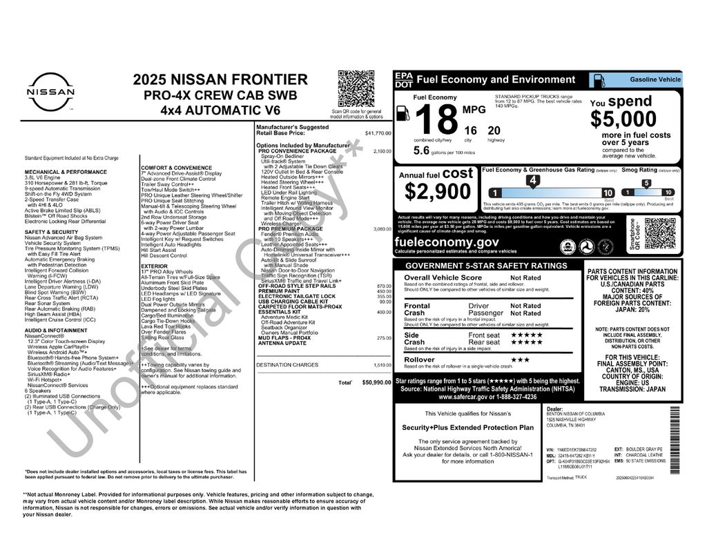 2025 Boulder Gray Pearl Nissan Frontier PRO-4X 4X4 Truck