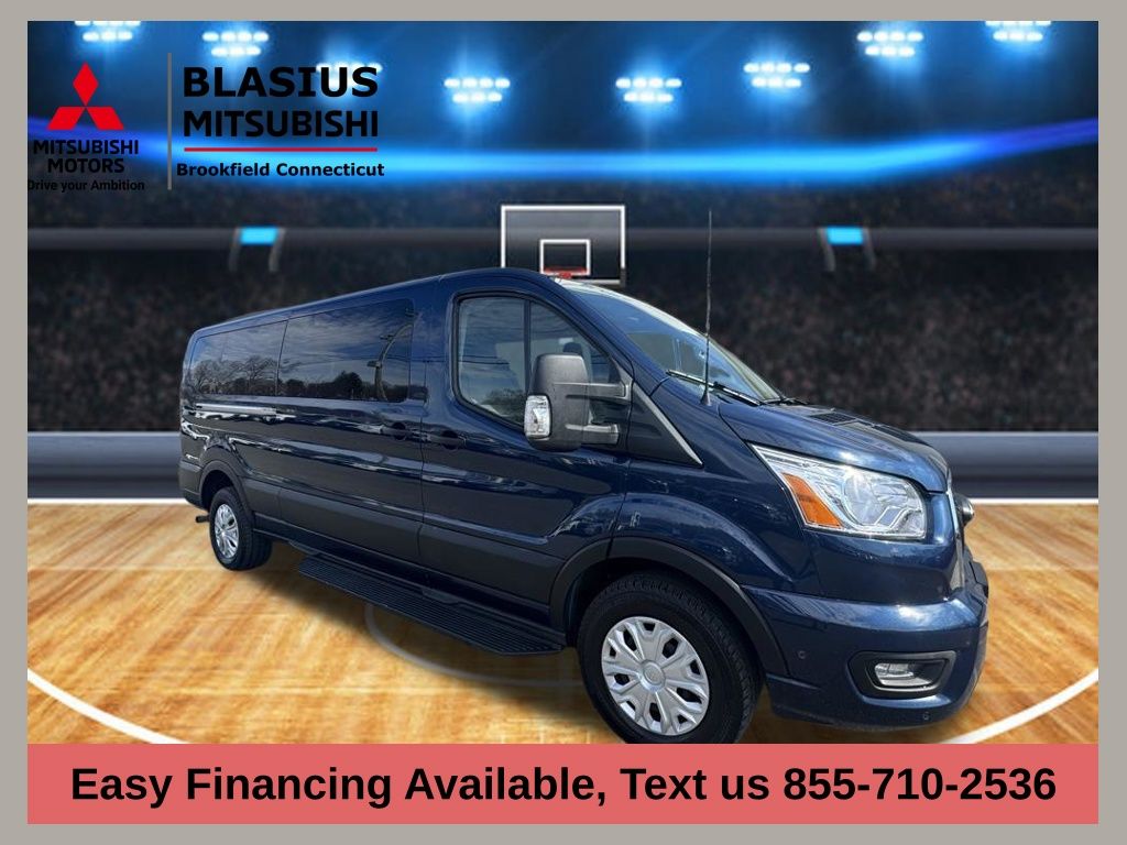 Blue 2021 Ford Transit Passenger 350 XLT Low Roof LB RWD Van Rear-Wheel Drive