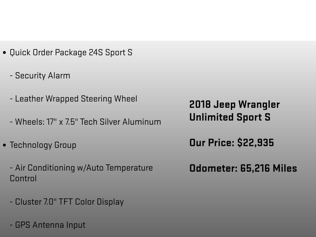 2018 Jeep Wrangler Unlimited Sport S Gray at Rochrich Mazda