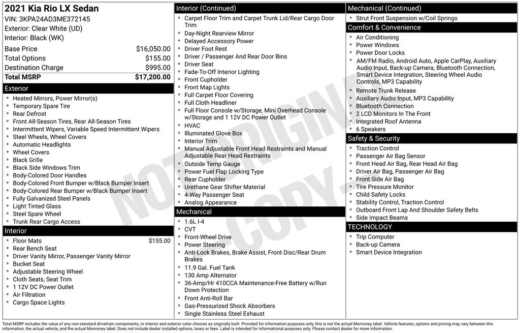 Used Car 2021 Kia Rio  Lx For Sale Under $15,000 In Austin, Texas