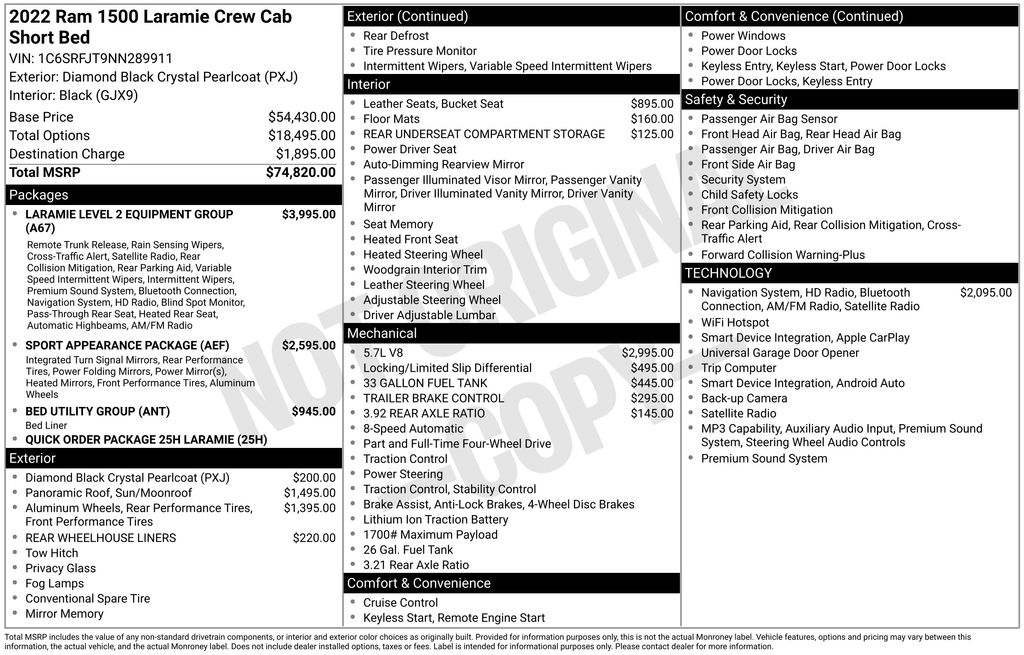 2022 Diamond Black Crystal Pearlcoat Ram 1500 Laramie 4X4 Truck