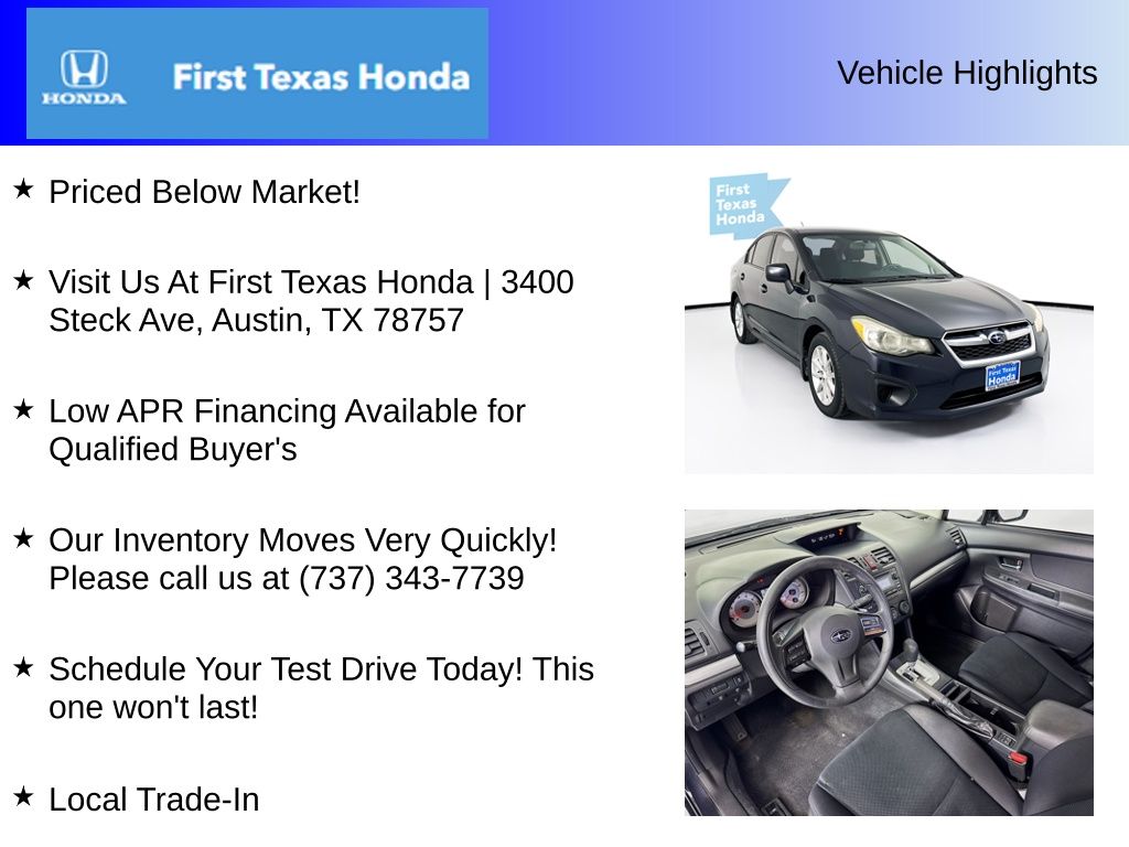 Used Car 2012 Subaru Impreza  2.0i Premium For Sale Under $10,000 In Austin, Texas