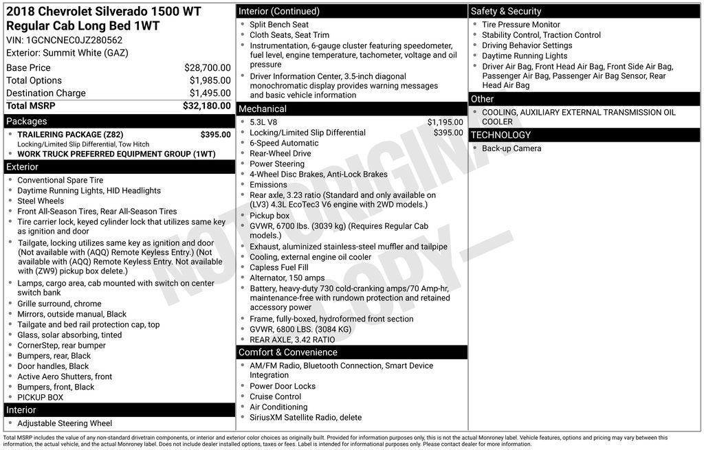 Used 2018 Chevrolet Silverado 1500 WT 2D Standard Cab