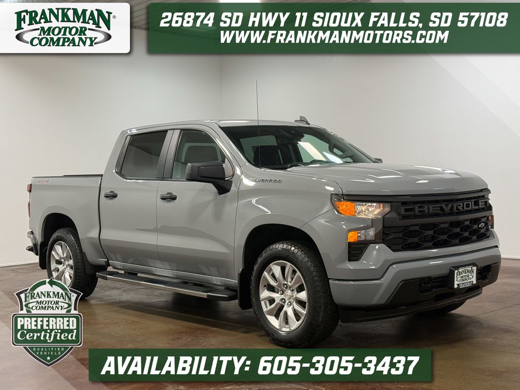 Slate Gray Metallic 2024 Chevrolet Silverado 1500 Custom Crew Cab 4WD Pickup Truck Four-Wheel Drive 8-Speed Automatic