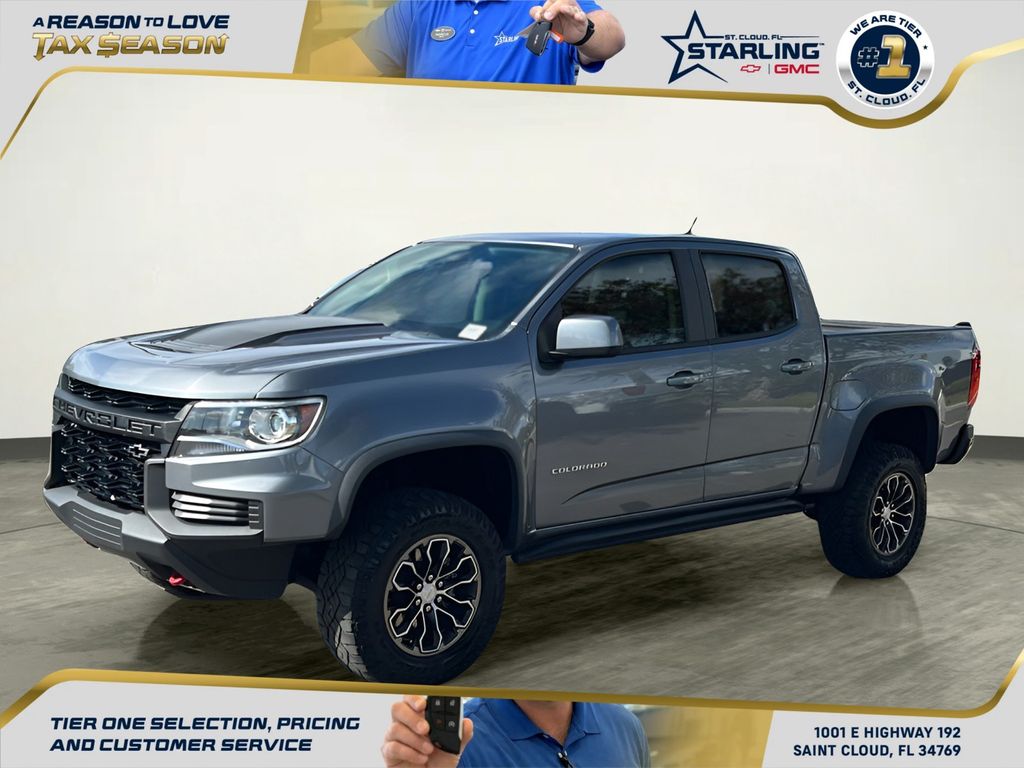 Gray (Satin Steel Metallic) 2021 Chevrolet Colorado ZR2 Crew Cab 4WD Pickup Truck Four-Wheel Drive 8-Speed Automatic