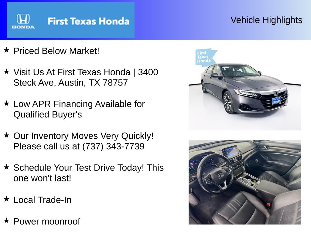 Used Car 2021 Honda Accord Hybrid  Ex-l For Sale Under $30,000 In Austin, Texas