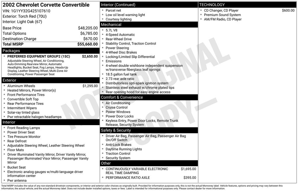 Red 2002 Chevrolet Corvette Convertible RWD Convertible Rear-Wheel Drive