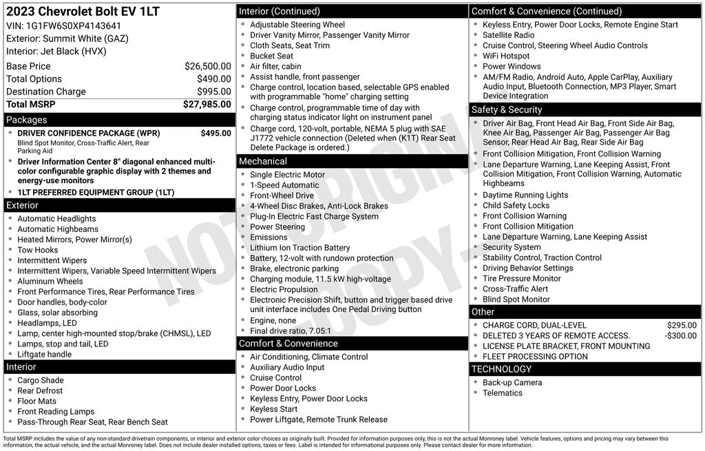 Used 2023 Chevrolet Bolt EV 1LT 4D Wagon