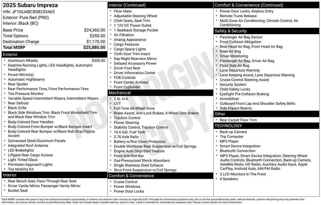 Pure Red 2025 Subaru Impreza Wagon All-Wheel Drive Continuously Variable Transmission