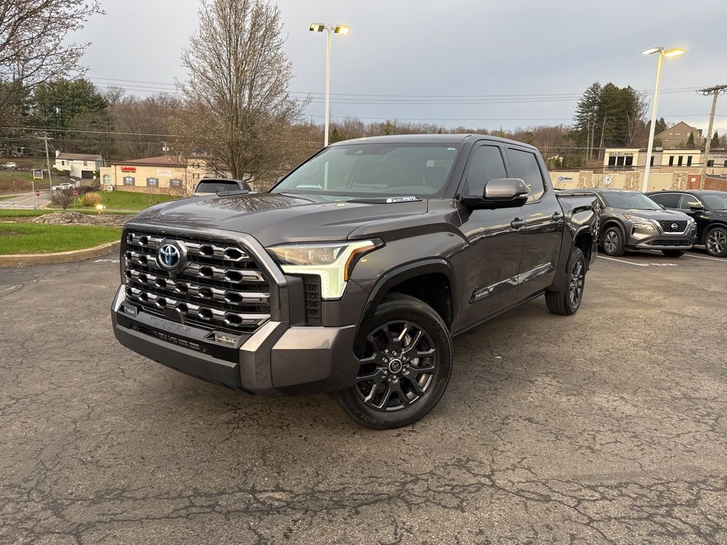 Magnetic Gray Metallic 2023 Toyota Tundra Hybrid Platinum HV CrewMax Cab 4WD Pickup Truck Four-Wheel Drive Automatic