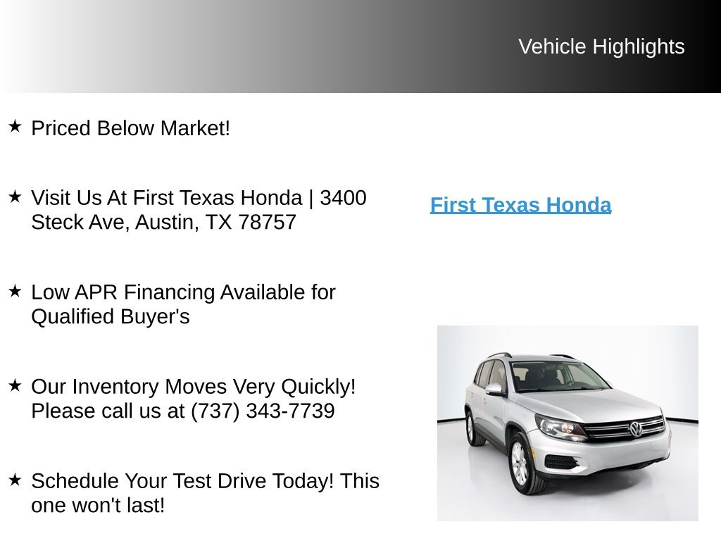 Used Car 2018 Volkswagen Tiguan Limited  2.0t For Sale Under $15,000 In Austin, Texas