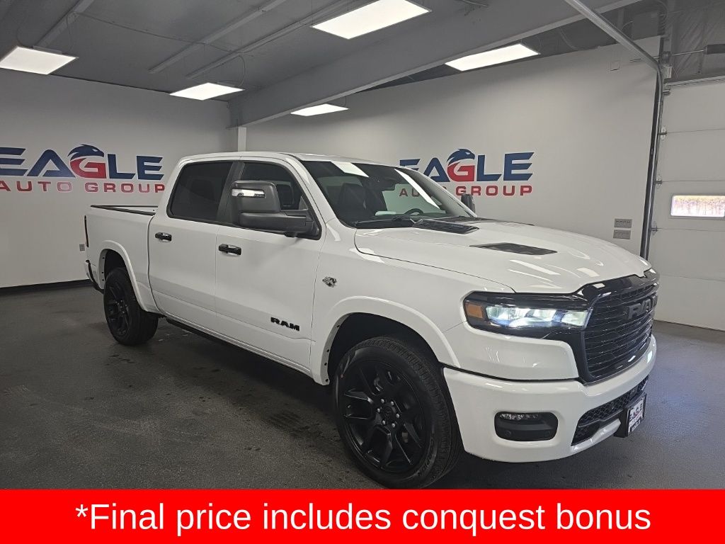 Bright White Clearcoat 2026 RAM 1500 Laramie Crew Cab 4WD Pickup Truck Four-Wheel Drive 8-Speed Automatic