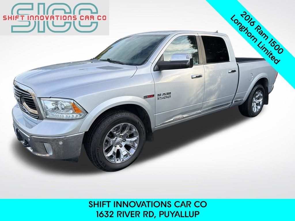 Bright Silver Metallic Clearcoat 2016 RAM 1500 Laramie Longhorn Crew Cab 4WD Pickup Truck Four-Wheel Drive 8-Speed Automatic
