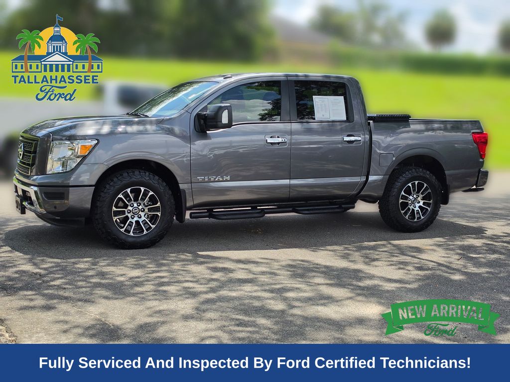 Gray (Gun Metallic) 2021 Nissan Titan Pickup Truck Four-Wheel Drive 9-Speed Automatic
