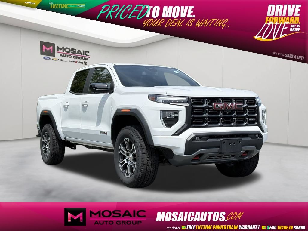 White 2024 GMC Canyon AT4 Crew Cab 4WD Pickup Truck Four-Wheel Drive 8-Speed Automatic