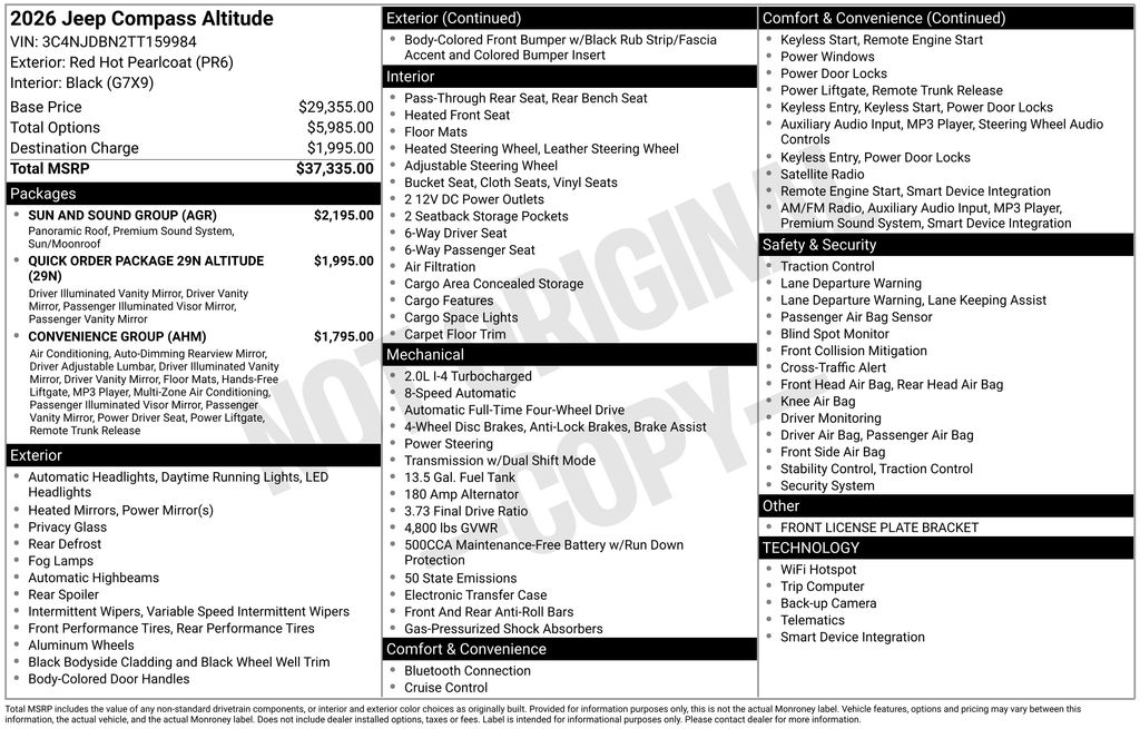 new 2026 Jeep Compass car, priced at $34,465