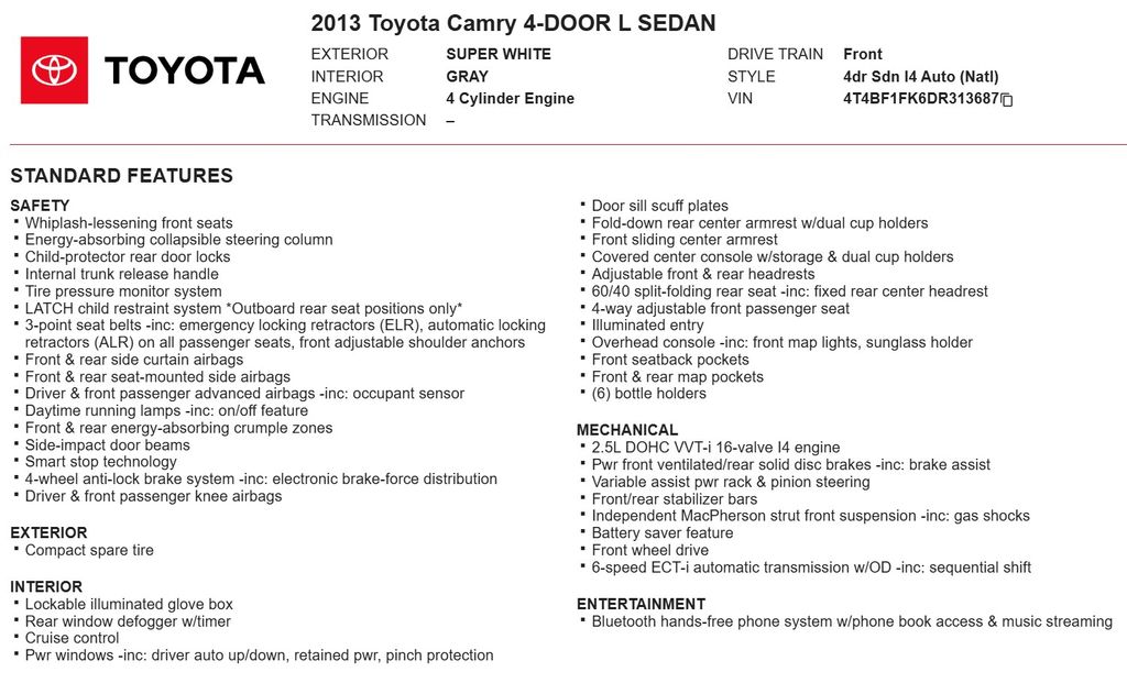 2013 Toyota Camry L 19