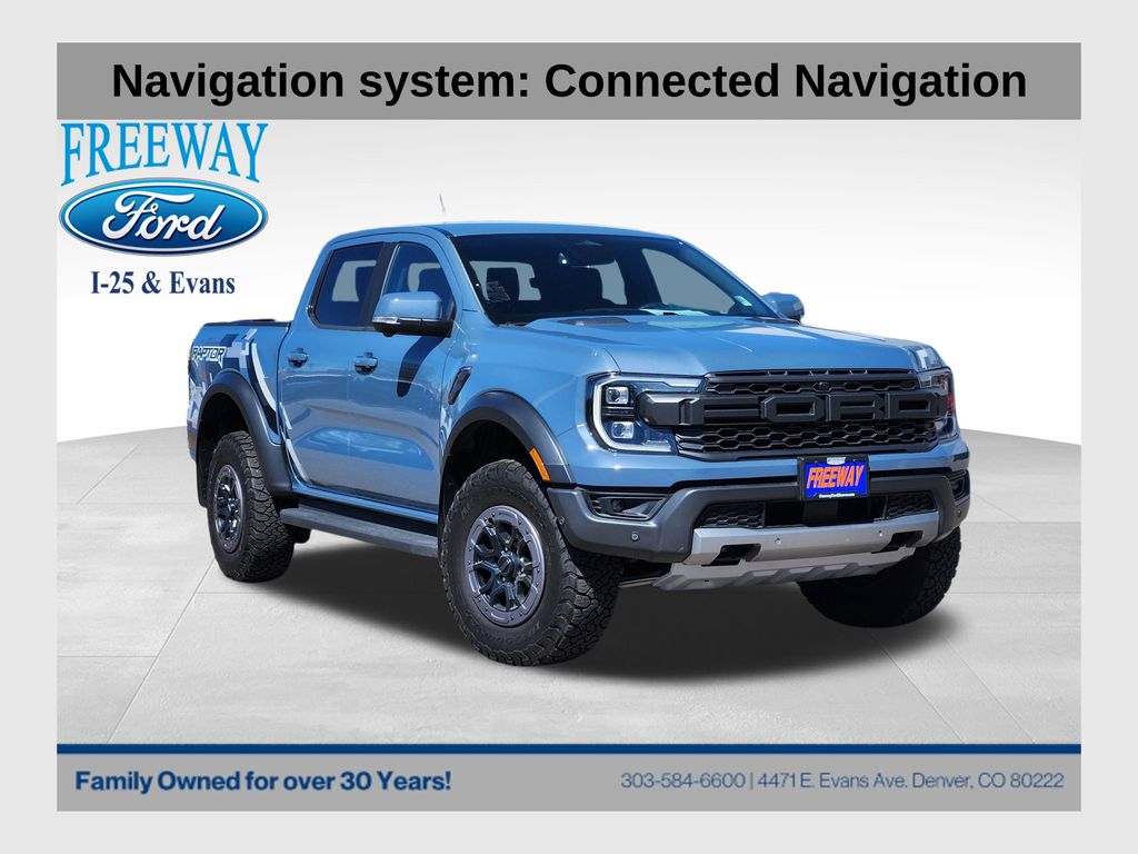 Blue (Azure Gray Metallic Tri-Coat) 2024 Ford Ranger Raptor SuperCrew 4WD Pickup Truck Four-Wheel Drive Automatic