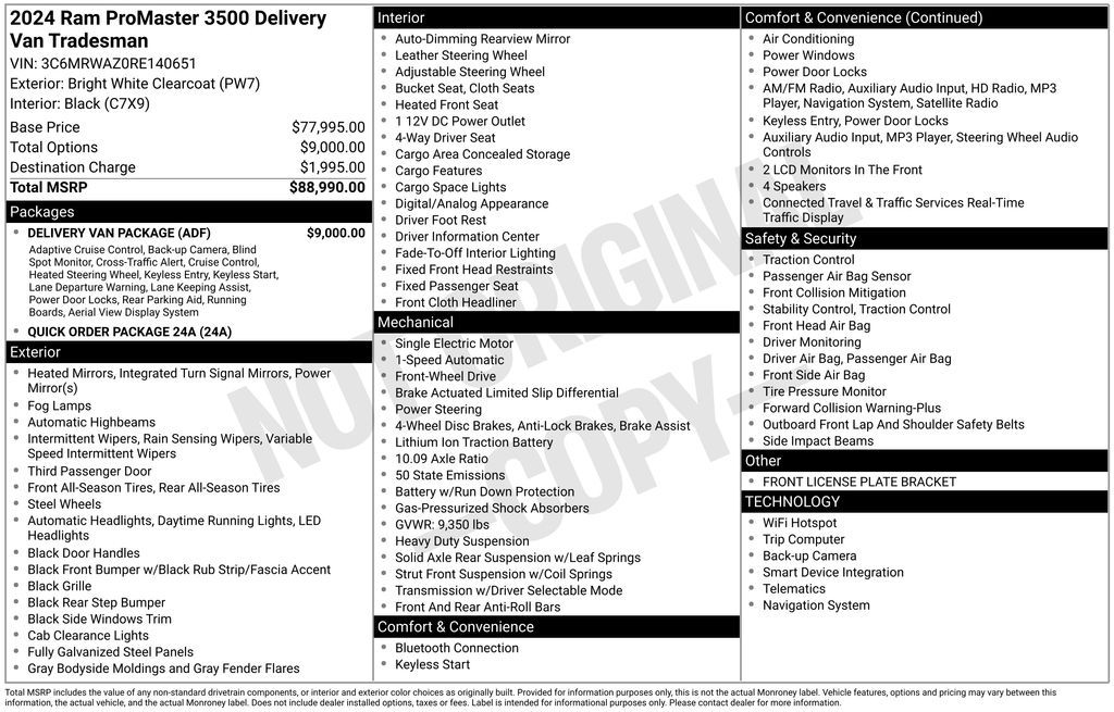 new 2024 Ram ProMaster 3500 EV car, priced at $34,999
