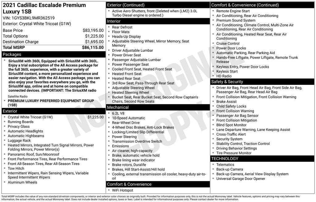 Used Car 2021 Cadillac Escalade  Premium Luxury For Sale Under $60,000 In Austin, Texas