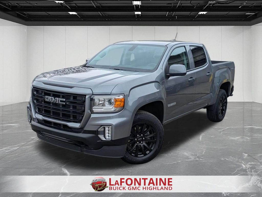 Gray (Satin Steel Metallic) 2022 GMC Canyon Elevation Crew Cab 4WD Pickup Truck Four-Wheel Drive 8-Speed Automatic