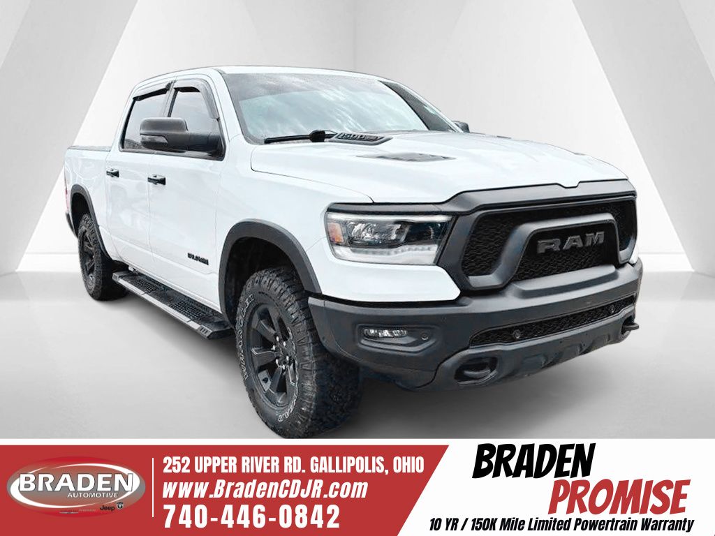 Bright White Clearcoat 2023 RAM 1500 Rebel Crew Cab 4WD Pickup Truck Four-Wheel Drive 8-Speed Automatic