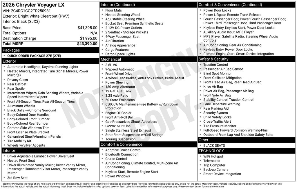 new 2026 Chrysler Voyager car, priced at $40,206