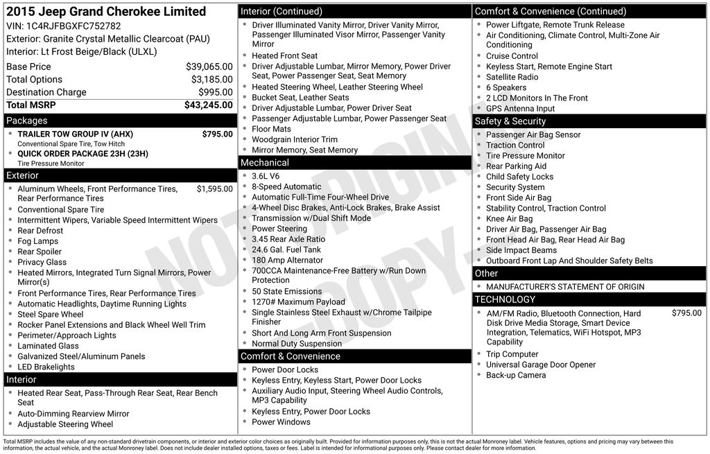 used 2015 Jeep Grand Cherokee car, priced at $13,900