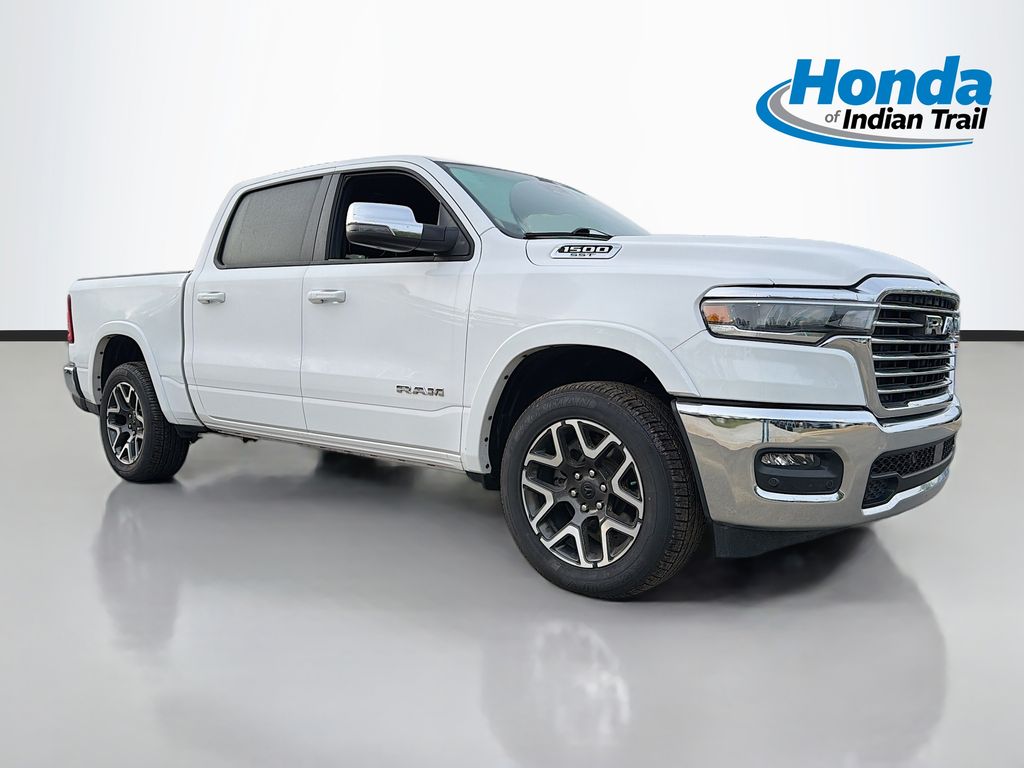 Bright White Clearcoat 2025 RAM 1500 Laramie Crew Cab 4WD Pickup Truck Four-Wheel Drive 8-Speed Automatic