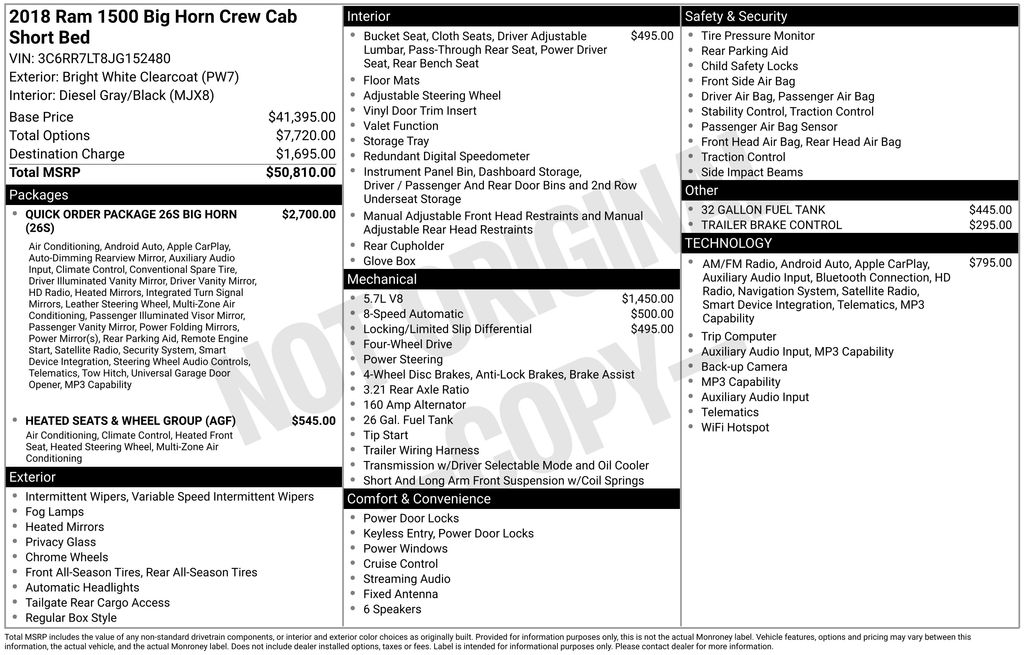 2018 RAM 1500 Big Horn Crew Cab 4WD