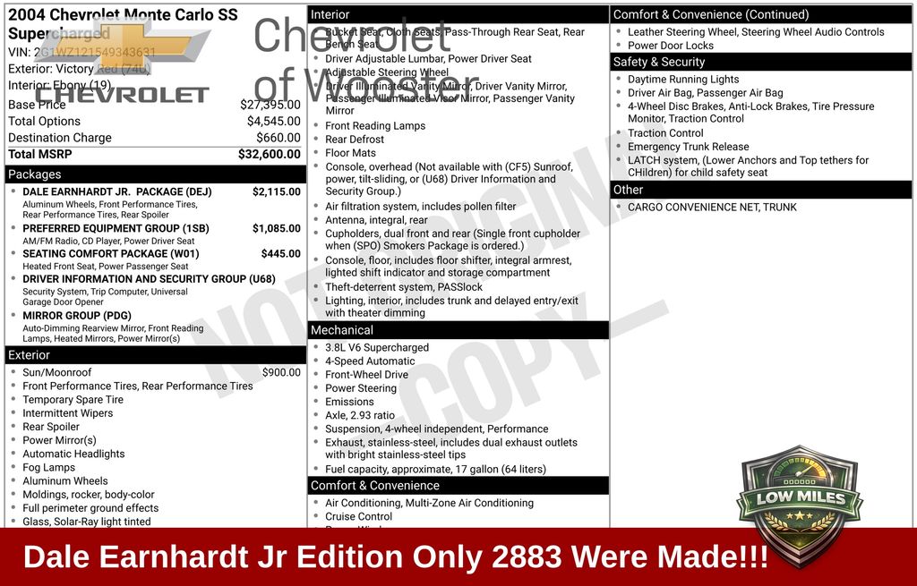Wildfire Red 2004 Chevrolet Monte Carlo Coupe Front-Wheel Drive 4-Speed Automatic Overdrive
