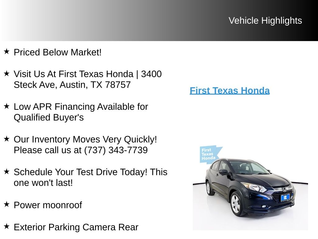 Used Car 2016 Honda Hr-v  Ex-l For Sale Under $15,000 In Austin, Texas