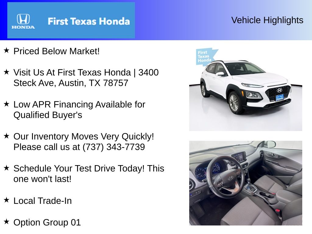 Used Car 2019 Hyundai Kona  Sel For Sale Under $15,000 In Austin, Texas