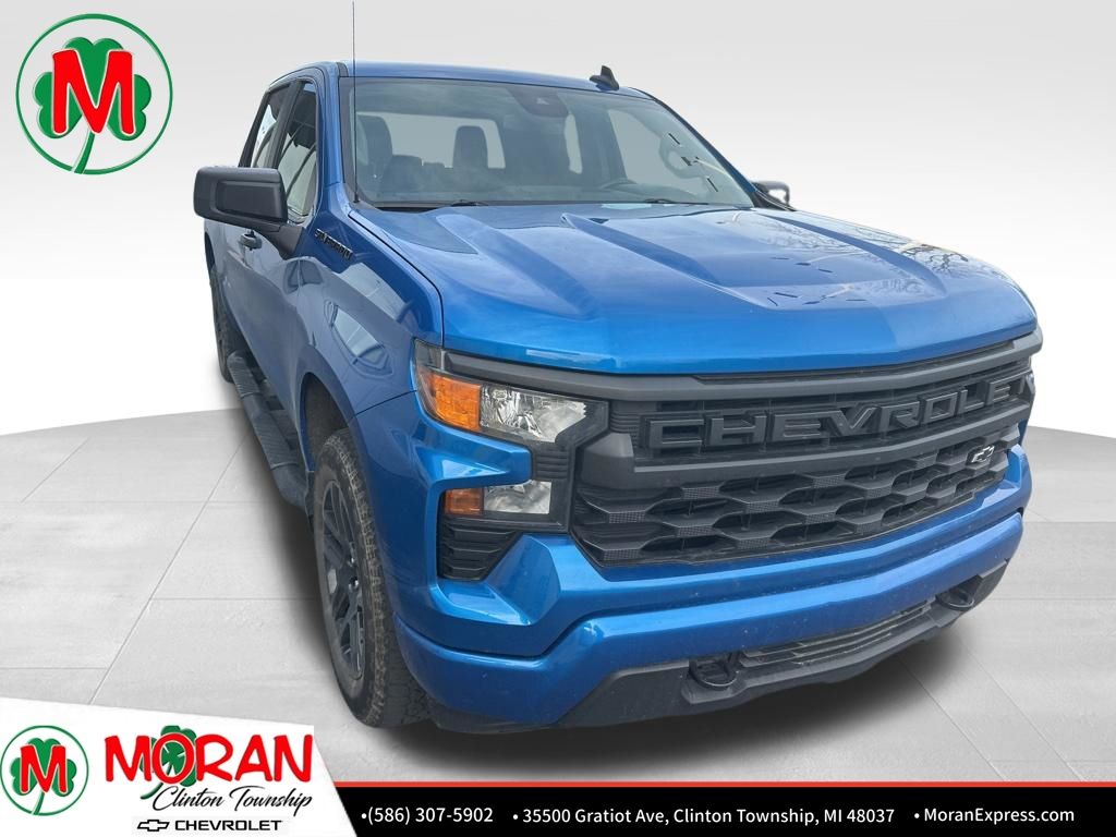 Glacier Blue Metallic 2023 Chevrolet Silverado 1500 Custom Crew Cab 4WD Pickup Truck Four-Wheel Drive 8-Speed Automatic