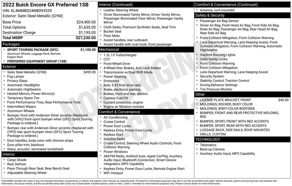 used 2022 Buick Encore GX car, priced at $20,000