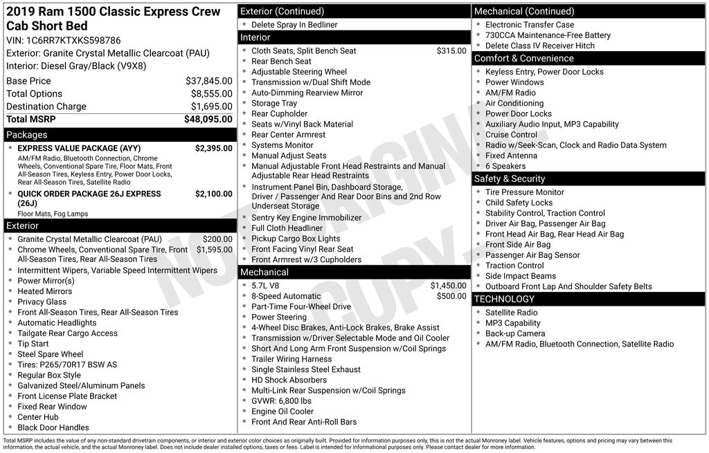 2019 Ram 1500 Classic Express Black at Subaru and VW of Moon Township
