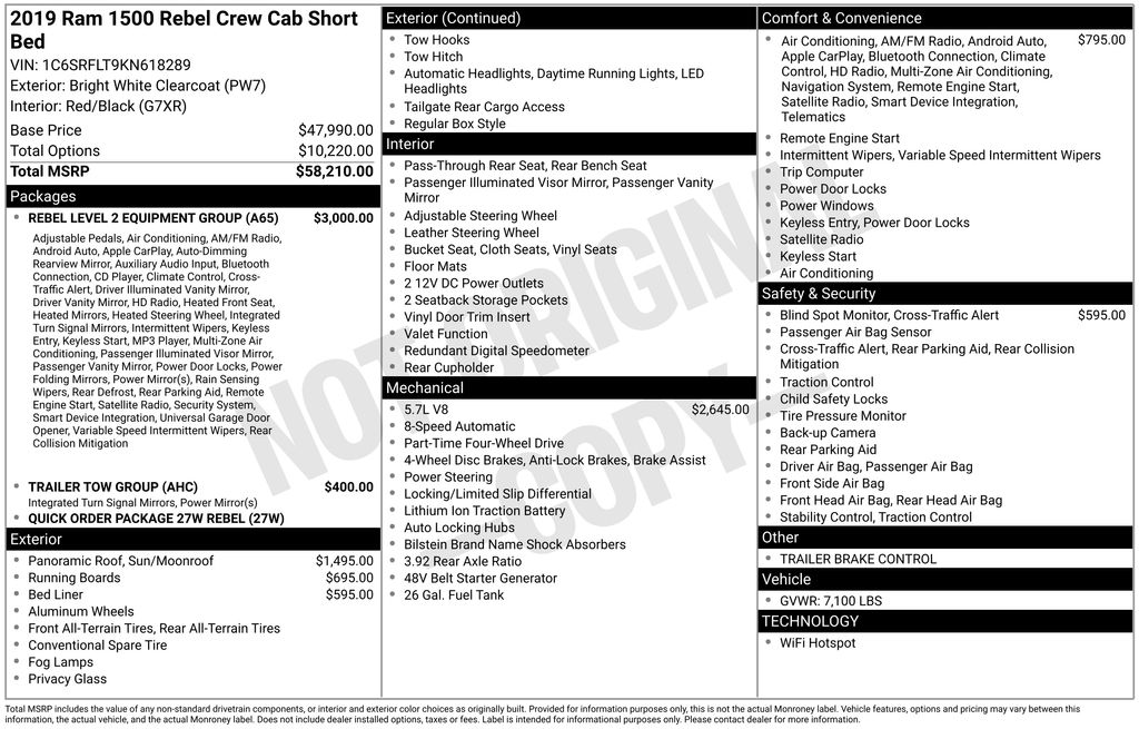 Used Car 2019 Ram 1500  Rebel For Sale Under $35,000 In Austin, Texas