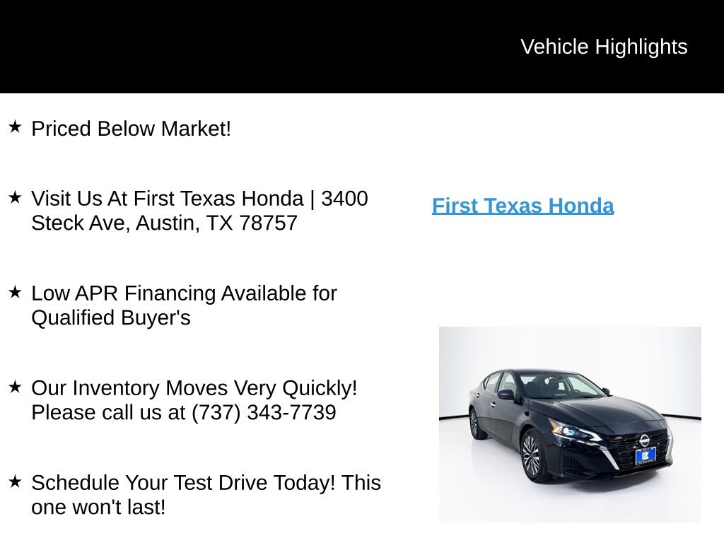 Used Car 2025 Nissan Altima  2.5 Sv For Sale Under $25,000 In Austin, Texas