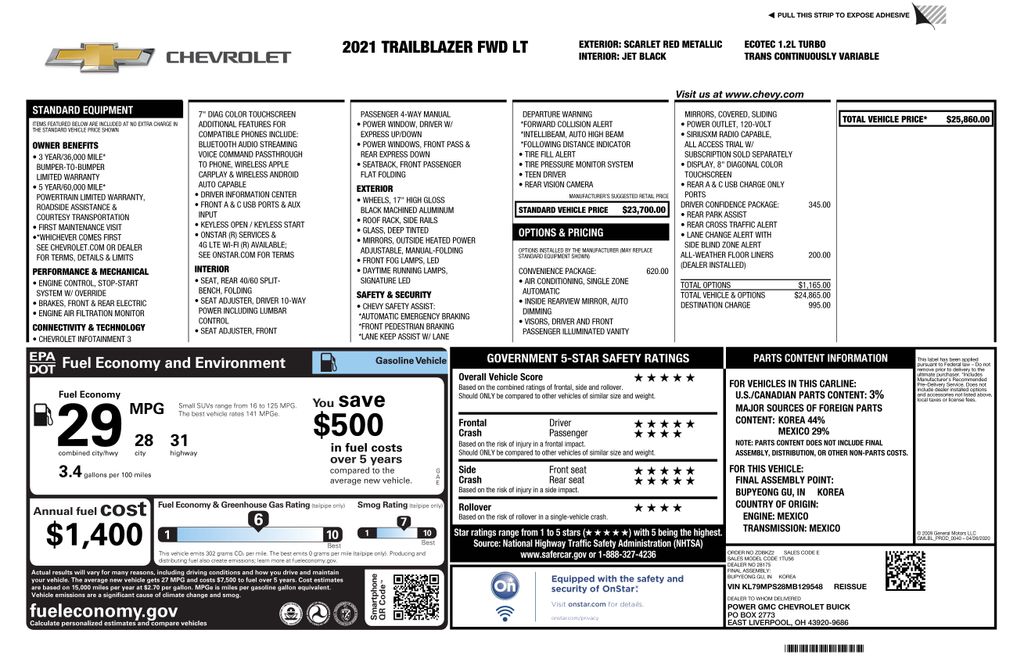 Scarlet Red Metallic 2021 Chevrolet Trailblazer LT FWD SUV / Crossover Front-Wheel Drive Continuously Variable Transmission