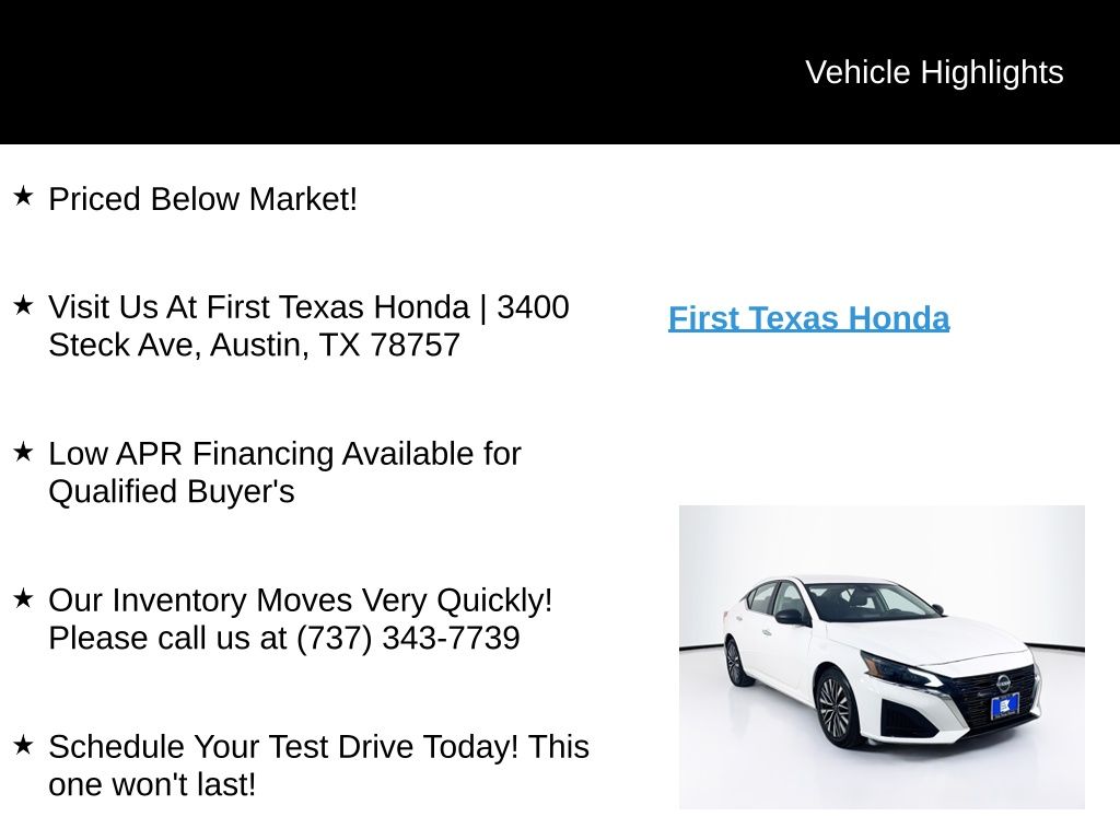 Used Car 2025 Nissan Altima  2.5 Sv For Sale Under $20,000 In Austin, Texas