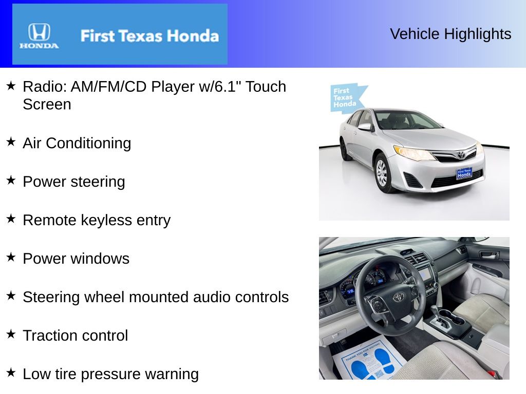 Used Car 2013 Toyota Camry  Le For Sale Under $15,000 In Austin, Texas