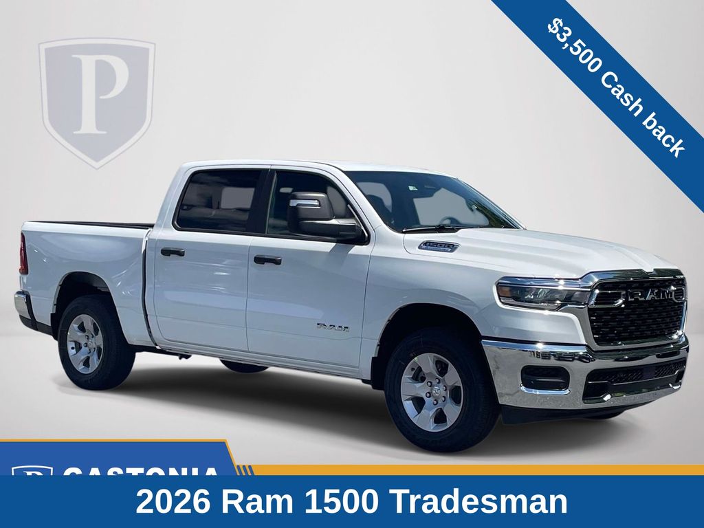 Bright White Clearcoat 2026 RAM 1500 Tradesman Crew Cab 4WD Pickup Truck Four-Wheel Drive 8-Speed Automatic
