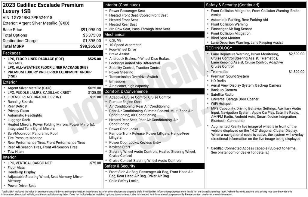 Used Car 2023 Cadillac Escalade  Premium Luxury For Sale Under $70,000 In Austin, Texas